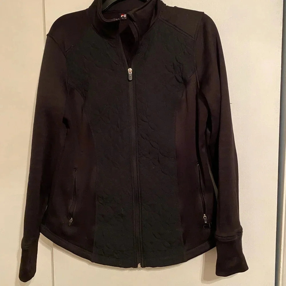 FILA Sport Fleece Women Black Jacket Long Sleeve Thumb Hole Cuff, Size M